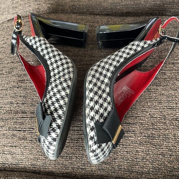 Liz & Co B&W Houndstooth with Ribbon Sling Back Heels Sz 7M - Picture 9 of 10